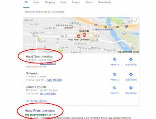 Web Designer Examples:  Jewelery Store in Hood River, OR #1 in Google.